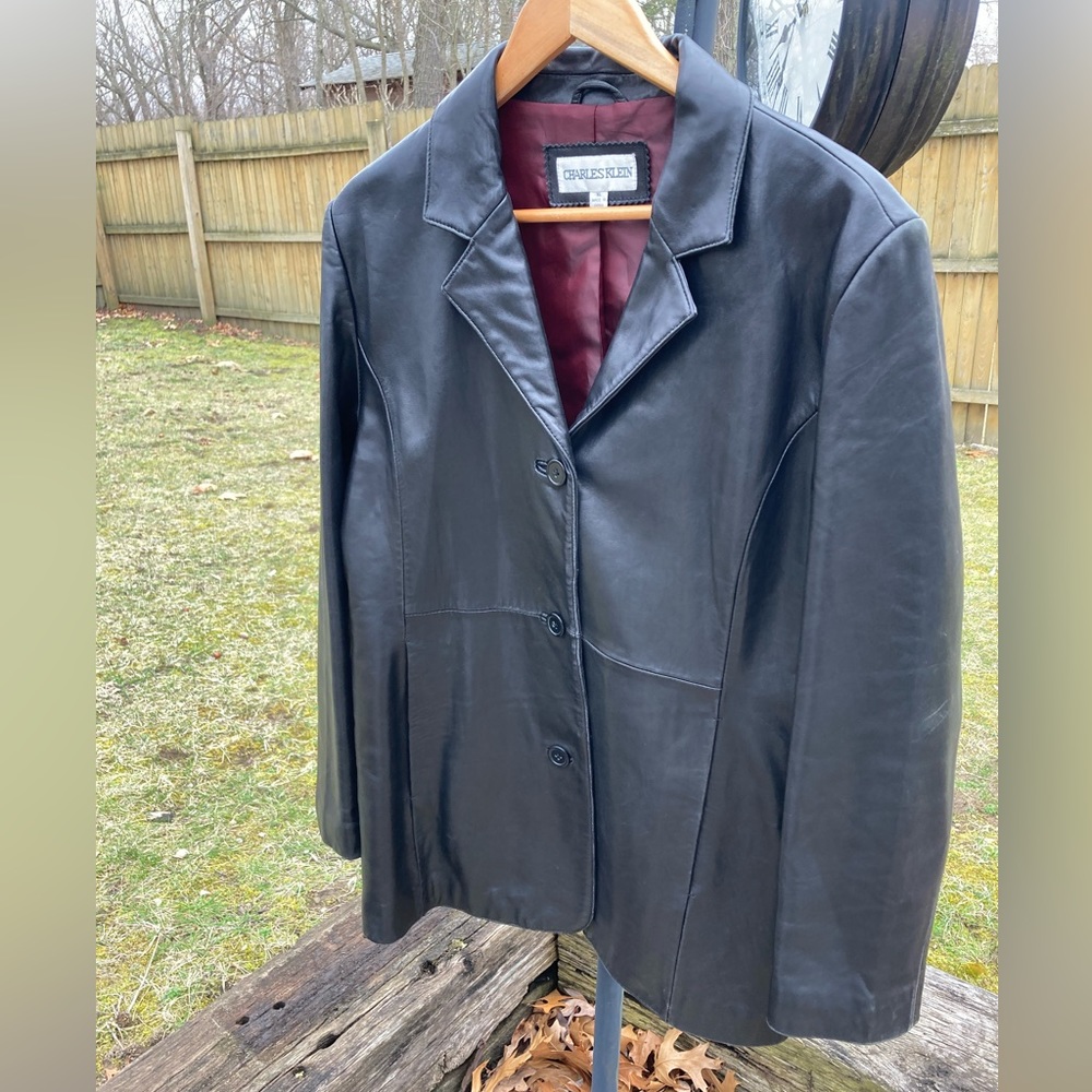 Charles Klein Black Genuine Leather Jacket Vintage